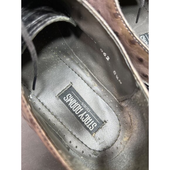 Stacy Adams Mens Leather Wingtip Oxford Shoes 8.5M Brown Black Embossed Ostrich - Picture 6 of 9